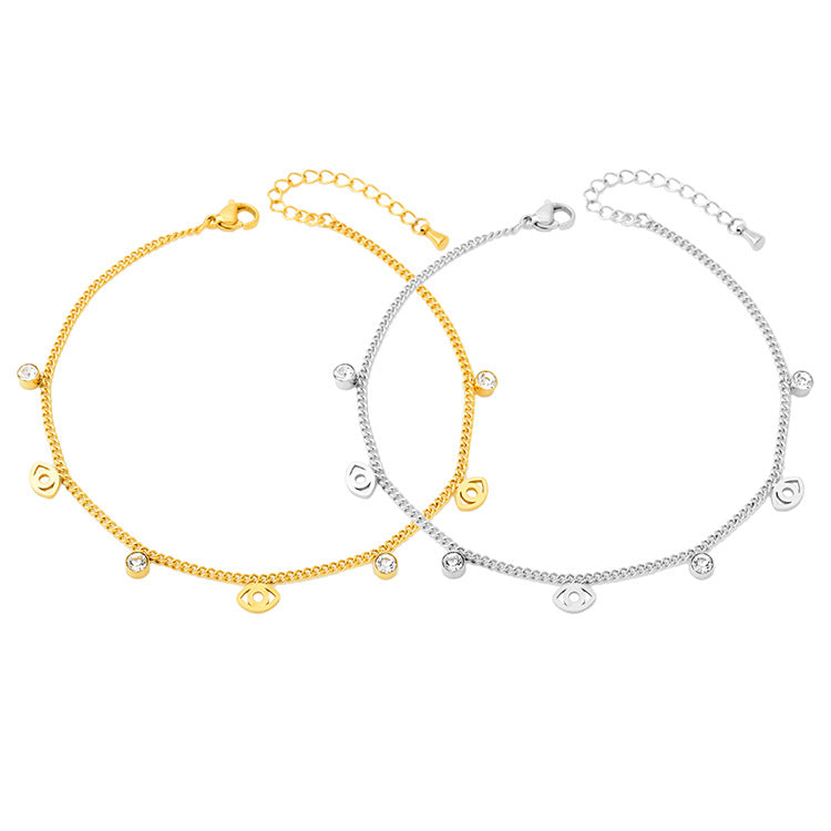 Trendy zircon evil eye anklet, colorfast