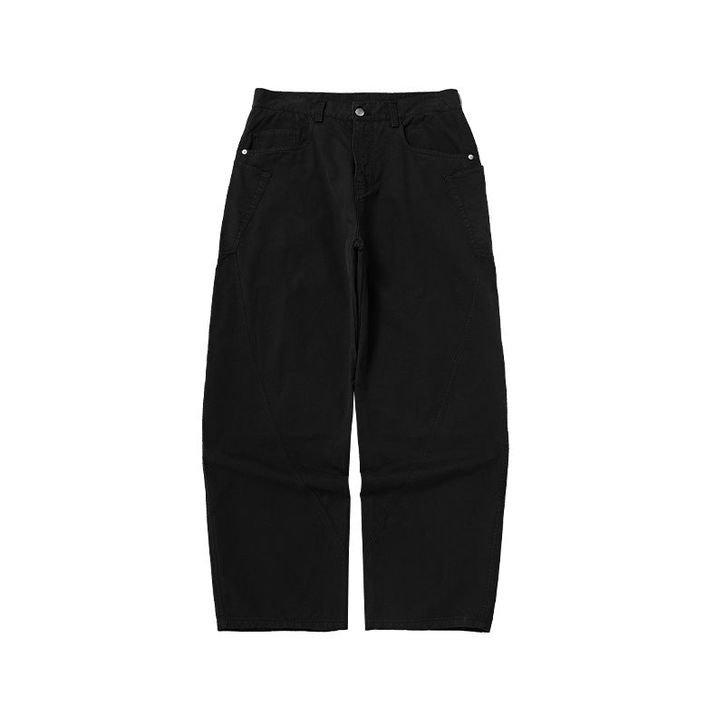 Men's Asut Dyed Curved Workwear Pants, Fall Cotton Vintage Boxy Fit Casual Trousers