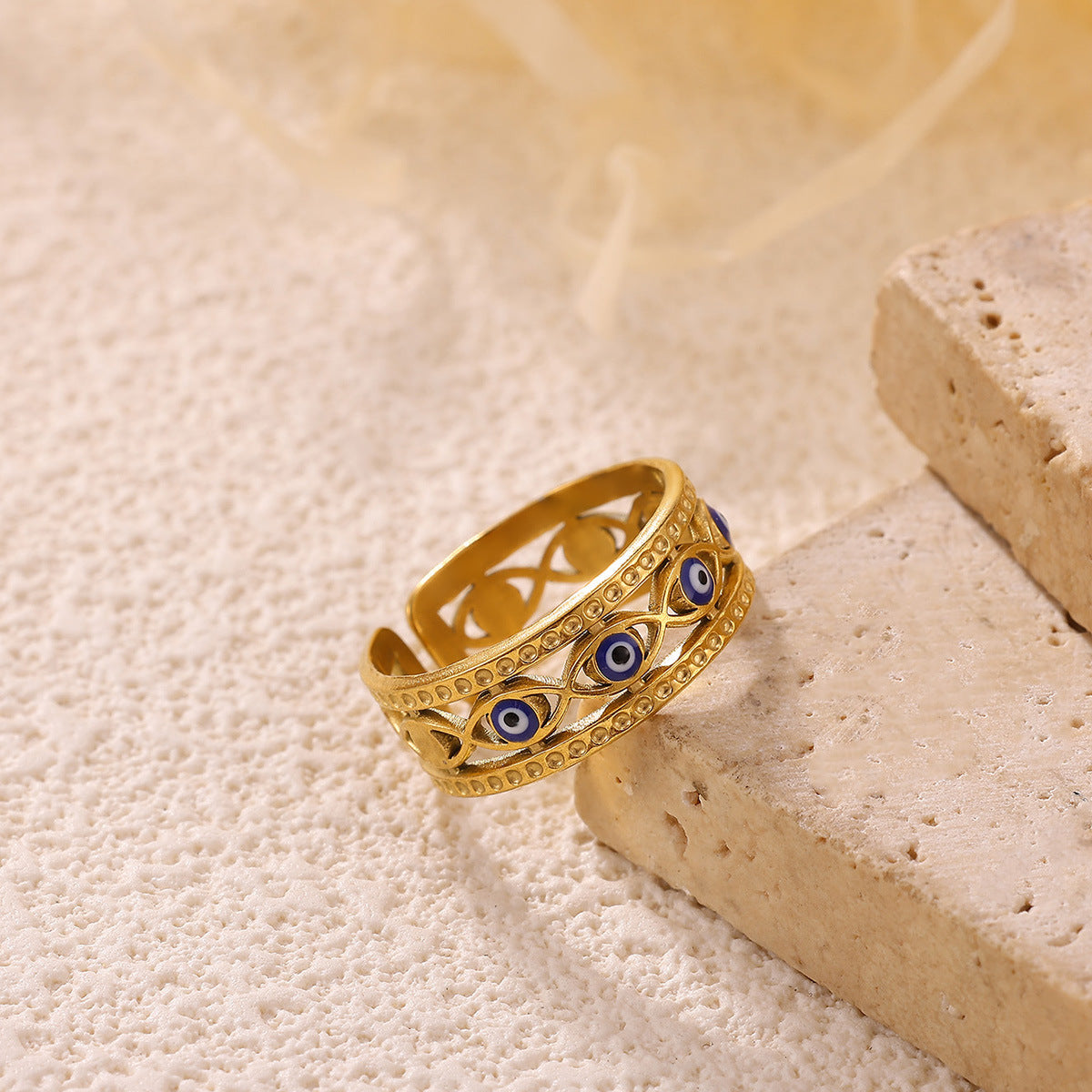 Colorful Enamel "Evil Eye" Stainless Steel Ring