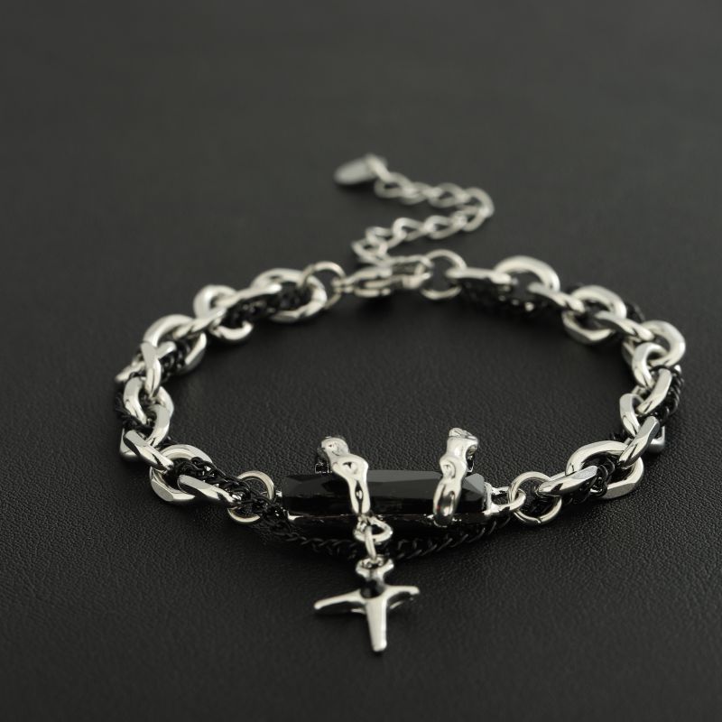 Black Diamond-Style Stone-Accented Titanium Steel Bracelet