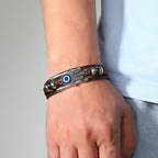 Leather cord stainless steel devil eye bracelet