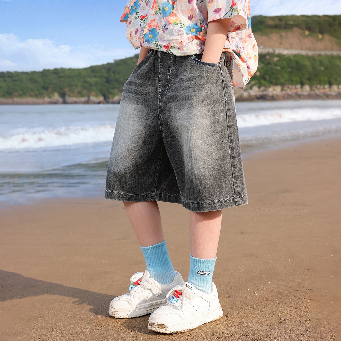Kids Washed Soft Denim 5" Shorts