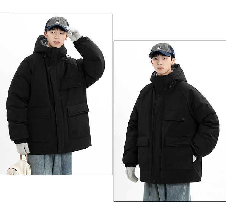 Daunenjacke für Paare mit 90 % weißen Entendaunen – Herren-Winterjacke im koreanischen Stil, mit Kapuze, dick gefüttert und warm