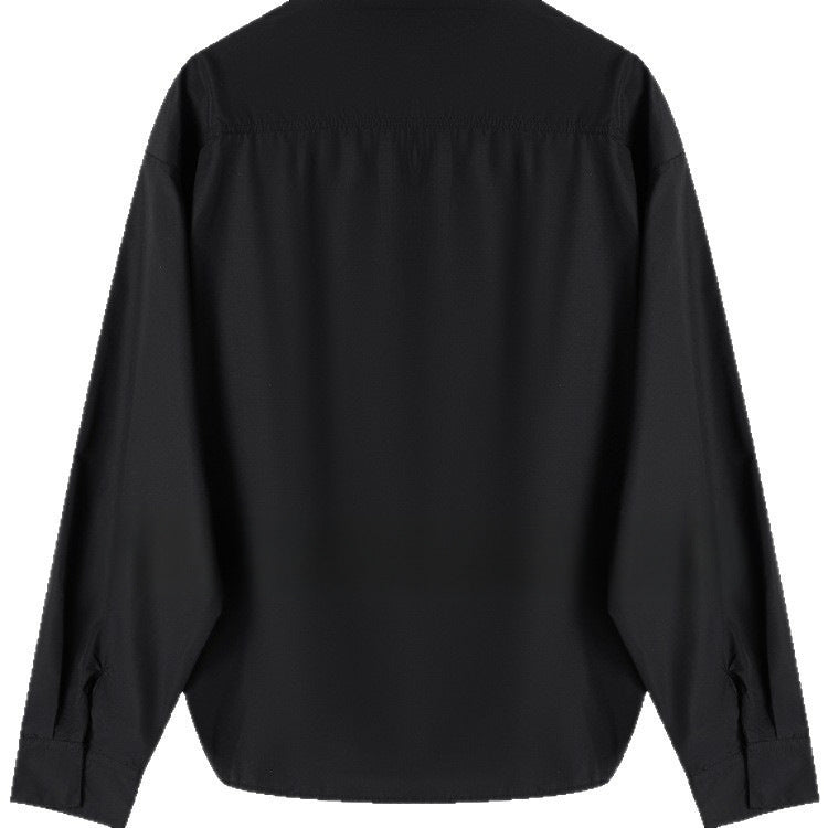 Black V-neck fake two-piece long-sleeved shirt, new in autumn.