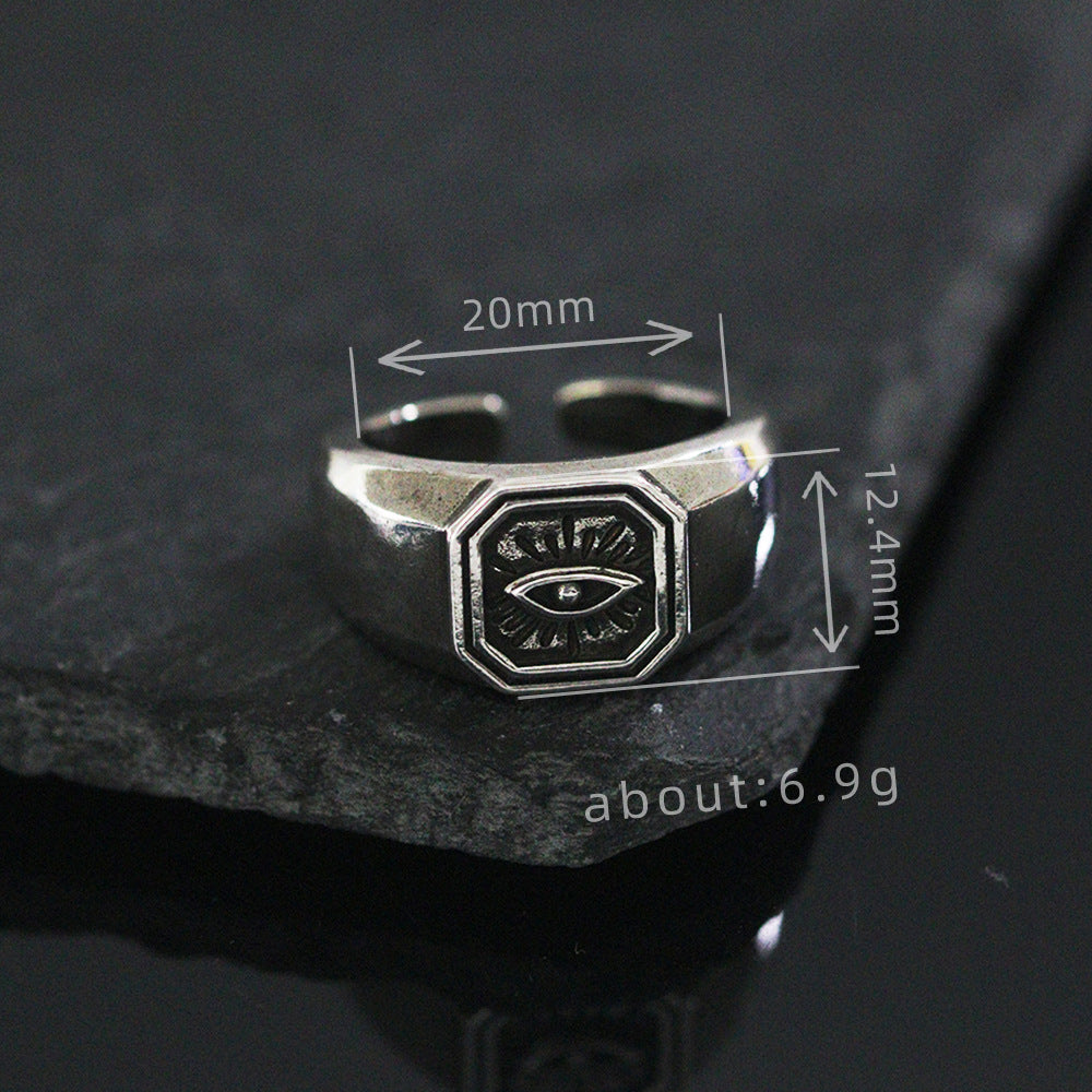 Demon Eye Index Finger Ring - Imitation Thai Silver Brushed