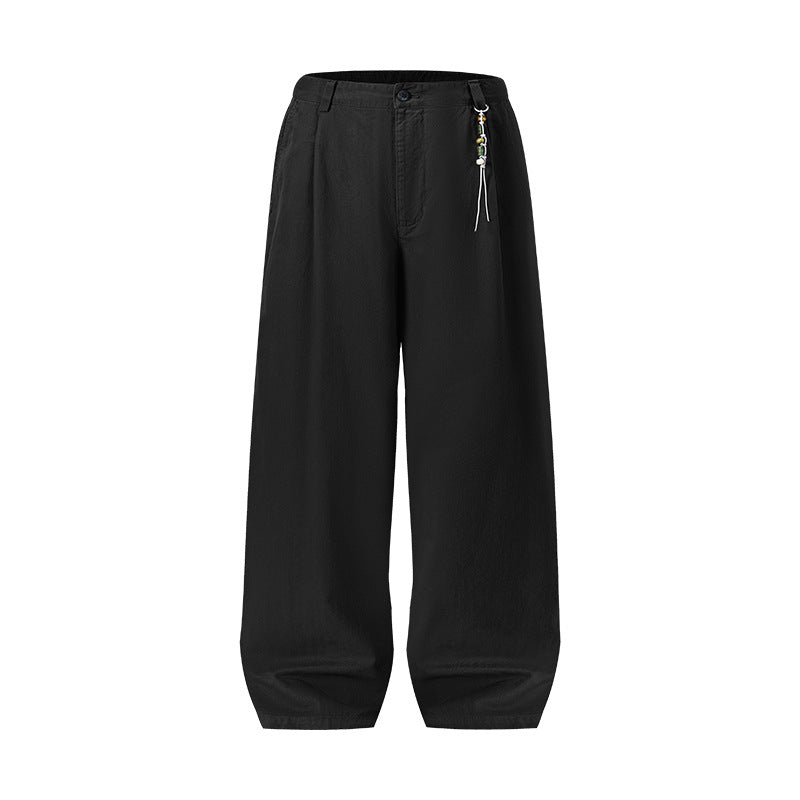 Washed Cotton Casual Straight-Leg Trousers
