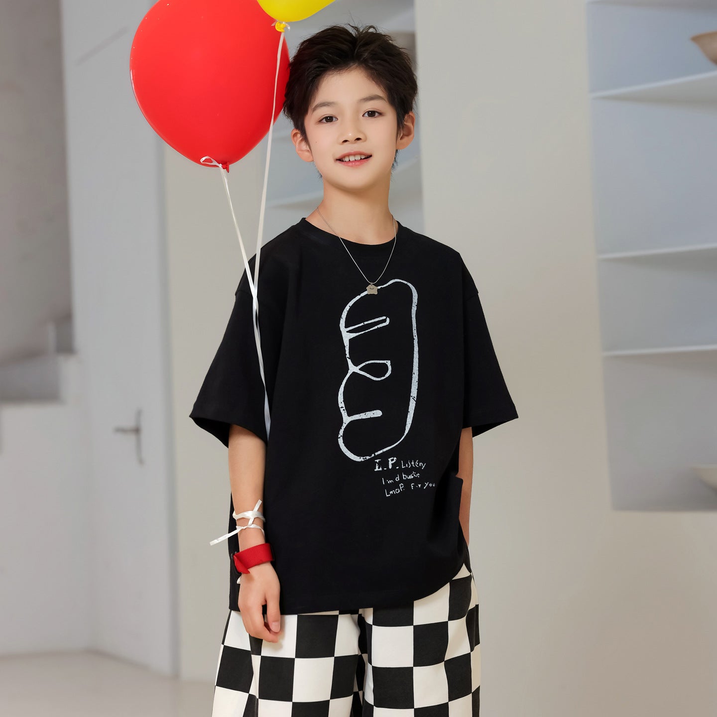 Stylish Print Cotton Short Sleeve Top for Boys