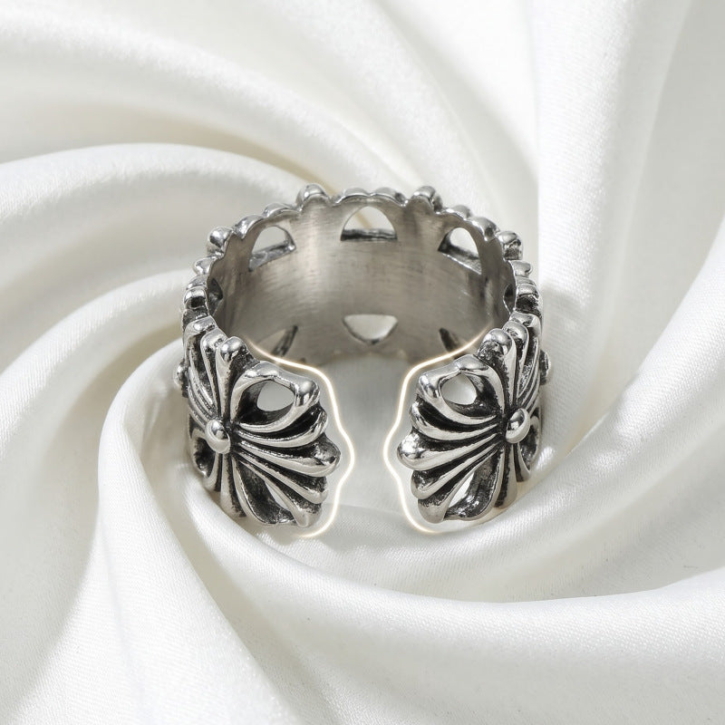 Nature Cast Metalworks Chrome Hearts Ring, Cross Hip Hop Vintage Punk