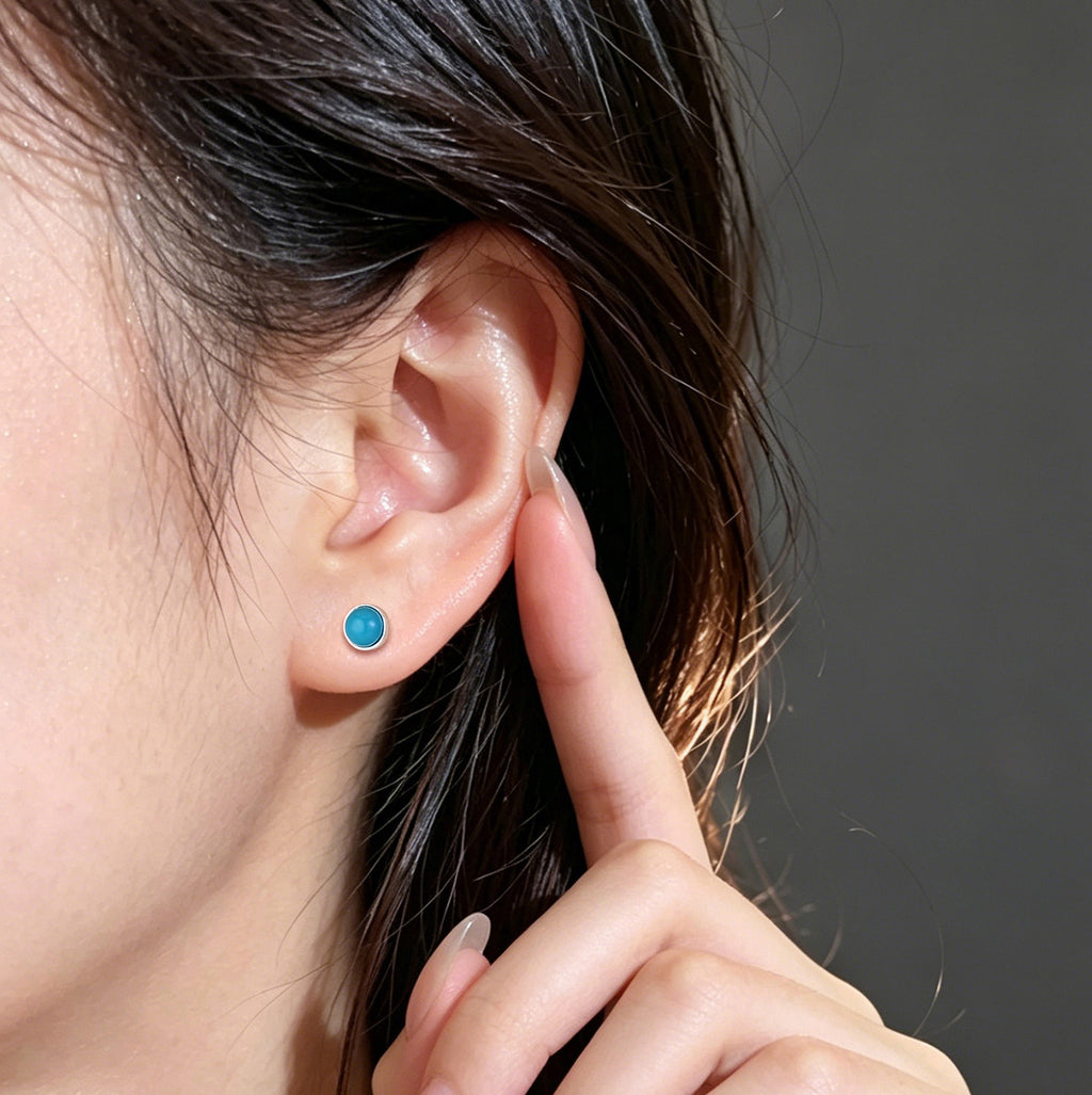 Nature Cast Metalworks Round Turquoise Button Sterling Silver Post Earring