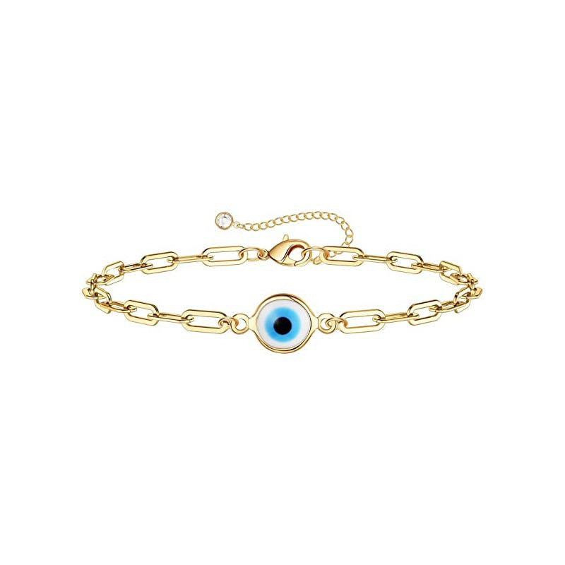 Blue Demon Eye Bracelet Stainless Steel Paperclip Chain
