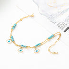 Titanium steel anklet with evil eye plating and multi-layered turquoise