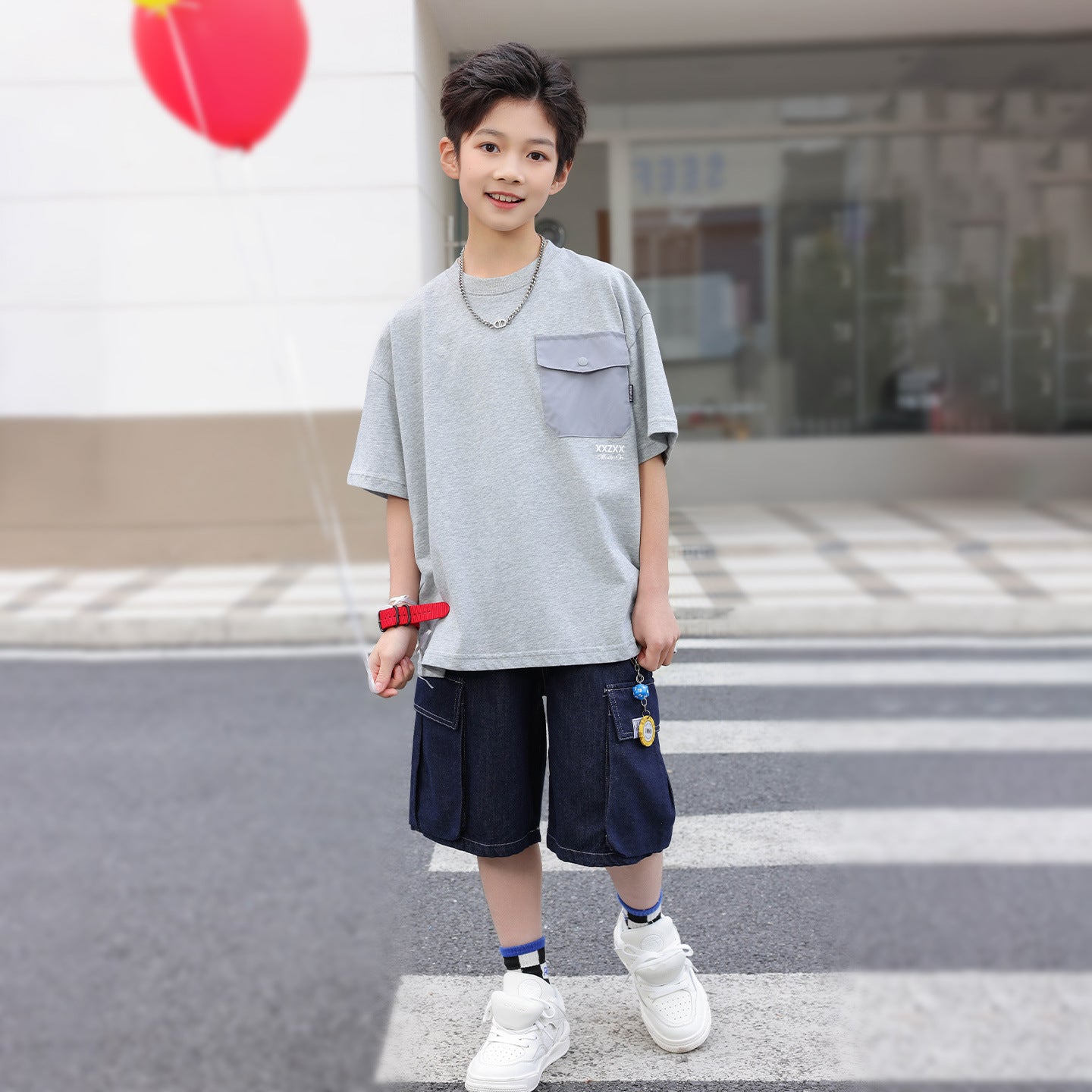 Boys Front Pocket Print Casual T-Shirt