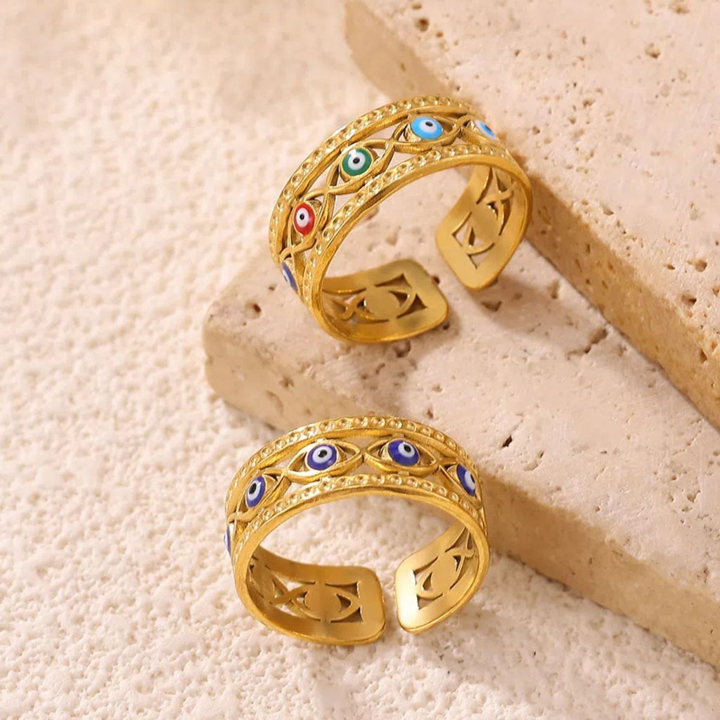 Colorful Enamel "Evil Eye" Stainless Steel Ring