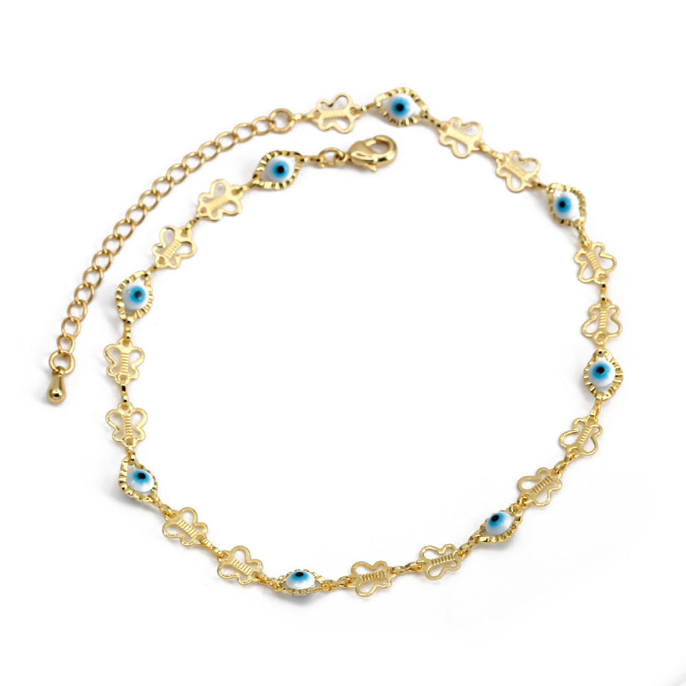 Evil Eye Anklet with Colorful Droplets