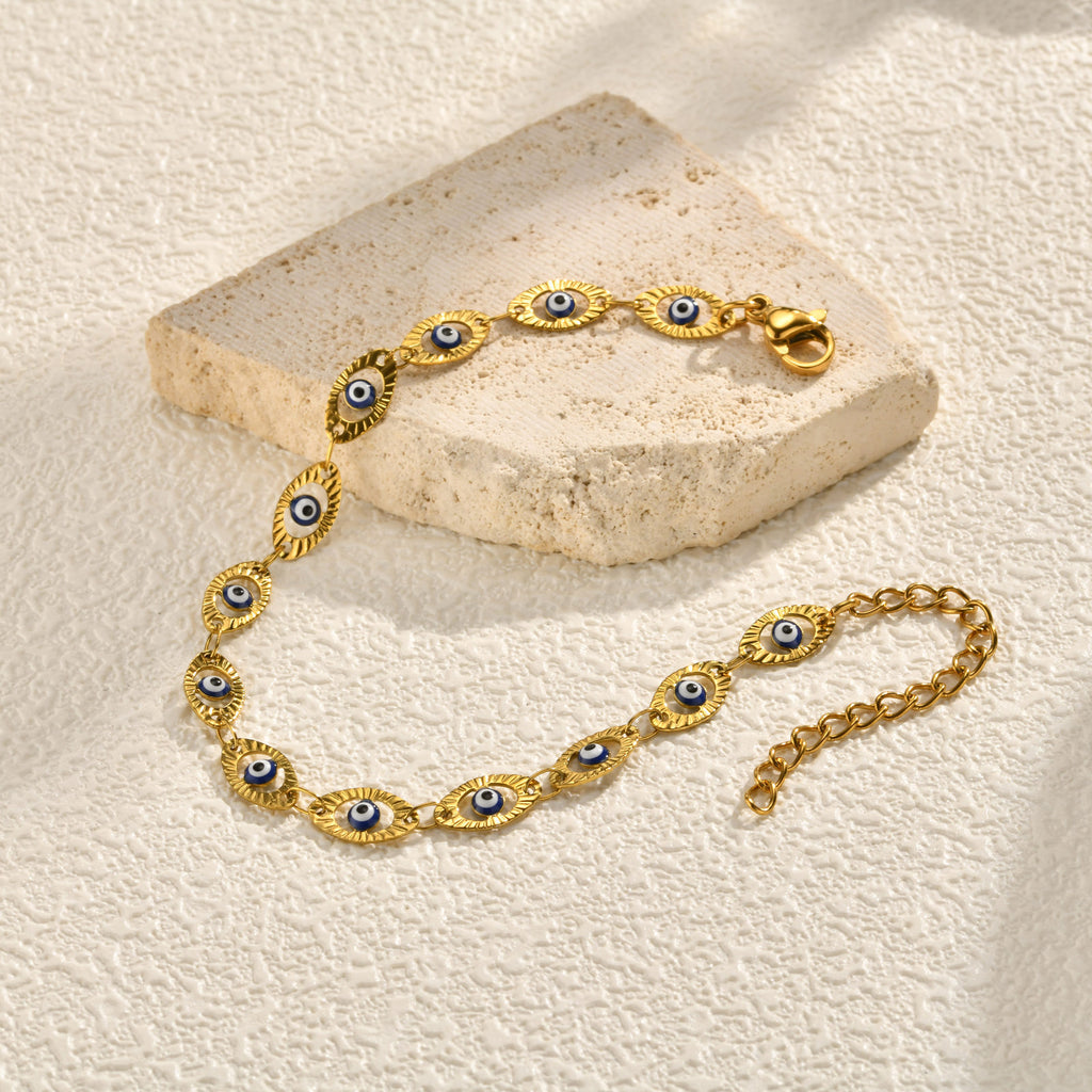Evil Eye Bracelet Stainless Steel Gold Embossed