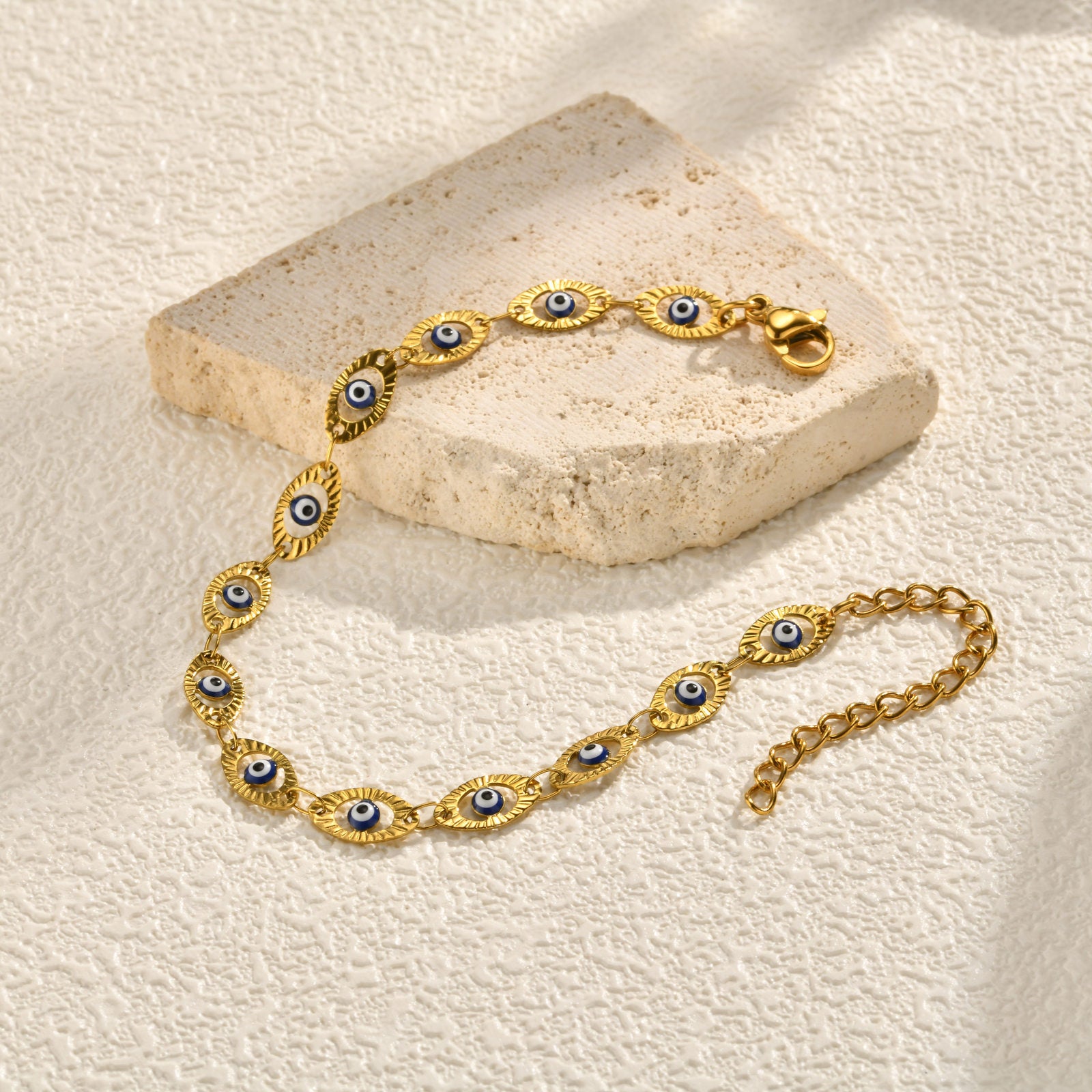Evil Eye Bracelet Stainless Steel Gold Embossed