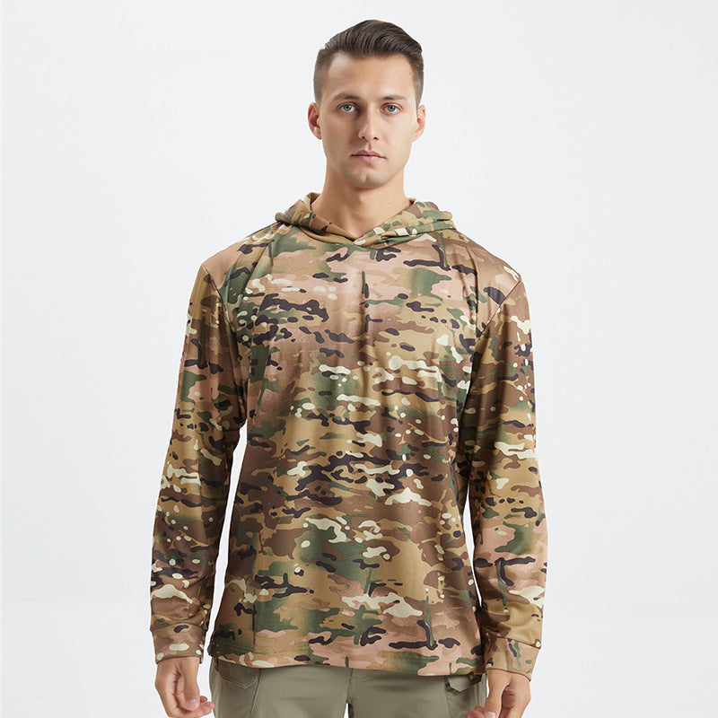 Men Lightweight Camo Long Sleeve Quick Dry Outdoor Sun Protection Tee