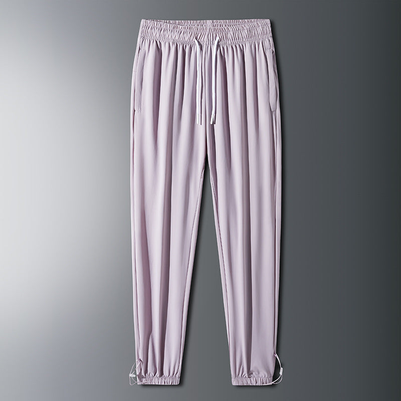 Unisex UPF 50+ Ice Silk Quick Dry Pants Thin Stretch Straight Cuffed Outdoor Casual Long Trousers