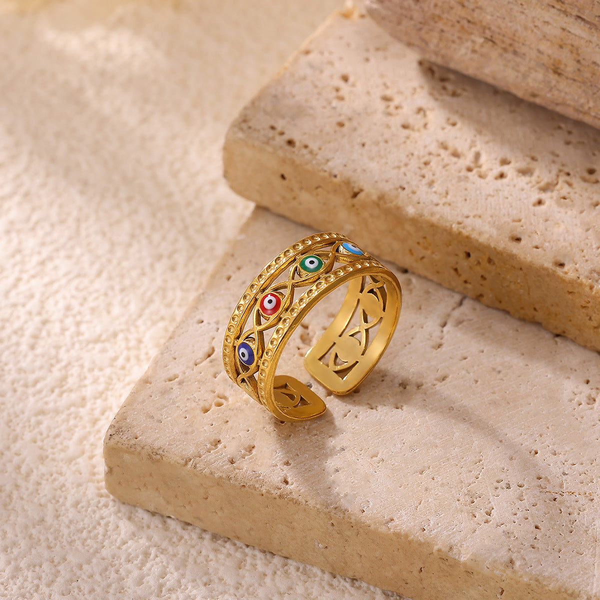 Colorful Enamel "Evil Eye" Stainless Steel Ring