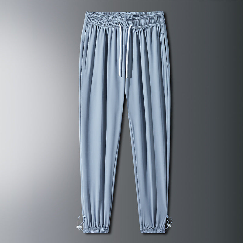 Unisex UPF 50+ Ice Silk Quick Dry Pants Thin Stretch Straight Cuffed Outdoor Casual Long Trousers