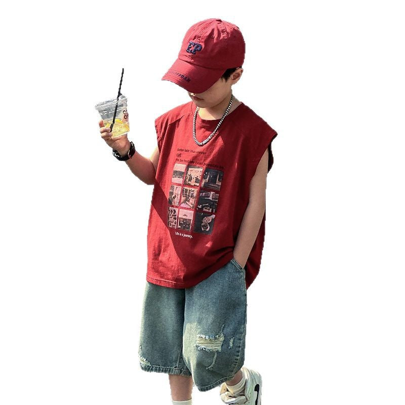 Big Boys Red Cotton Sleeveless Summer Vest