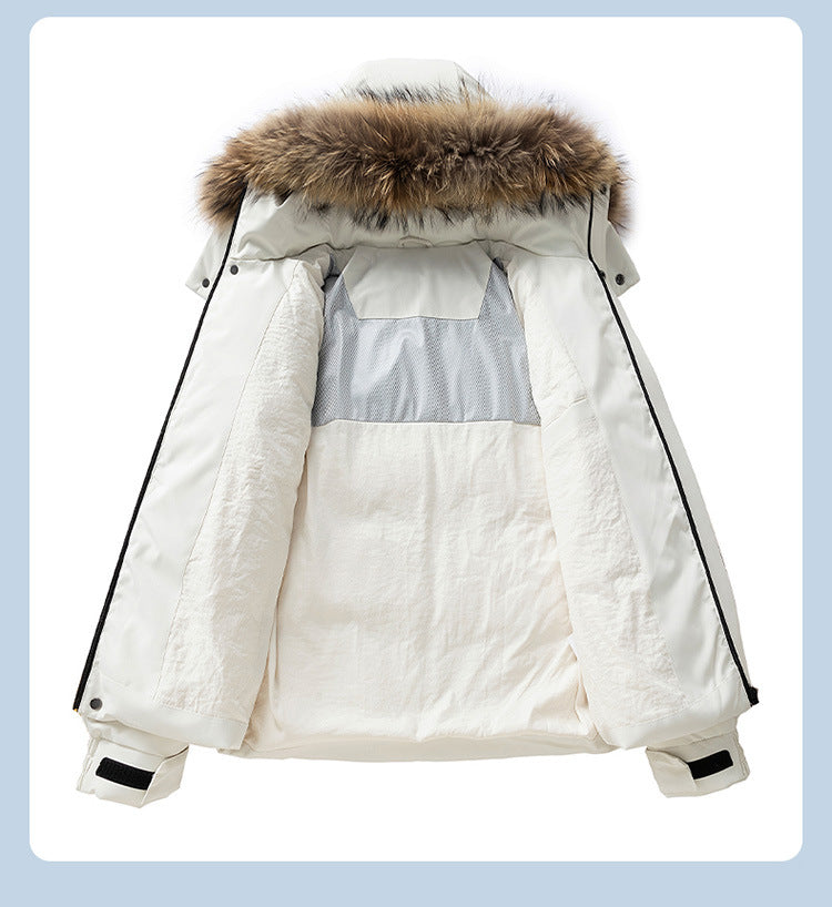 Raccoon Fur Collar Workwear Down Jacket - Unisex Couples' Winter New Stylish Warm Windproof