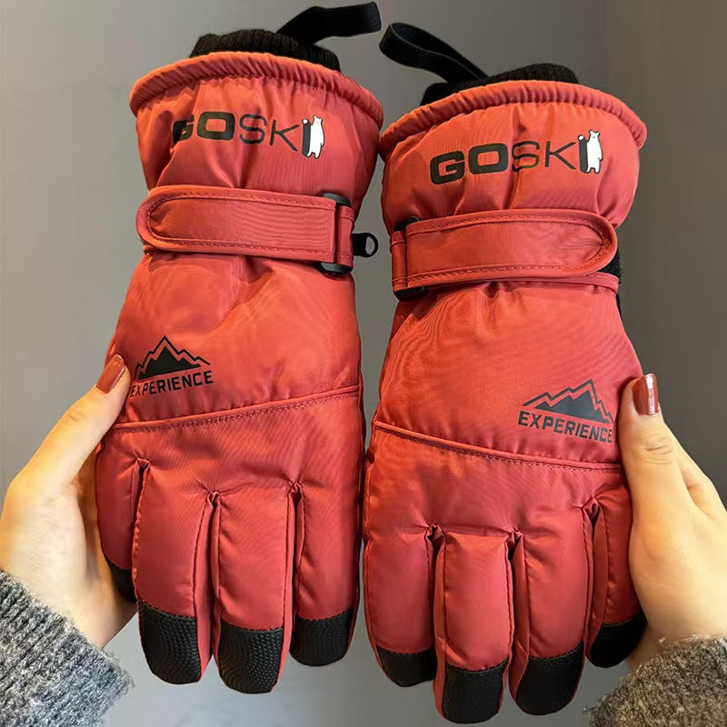 Ski gloves for men and women with fleece thickened in winter, outdoor cold protection and warmth, windproof waterproof touch screen couple cycling gloves