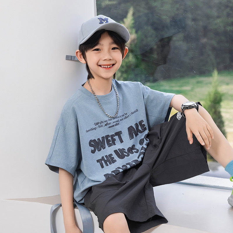 Boys' Pure Cotton Short-Sleeve T-Shirt Summer Printed Top for Kids