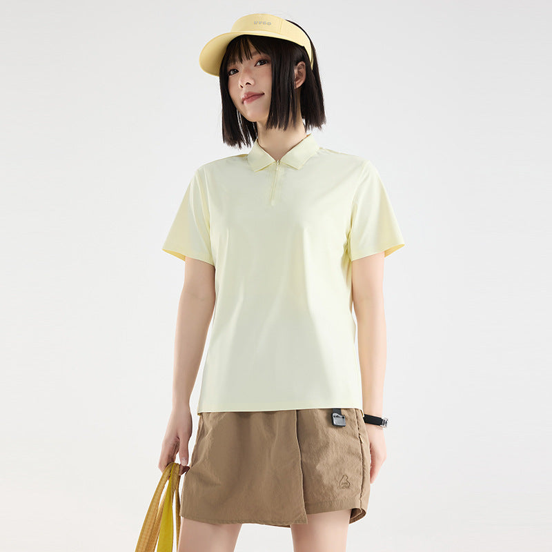 WENHOUU  Women Ice‑Silk Quick Dry Polo Shirt, Summer Loose Short‑Sleeve Breathable Lightweight Outdoor Sports Casual T‑Shirt