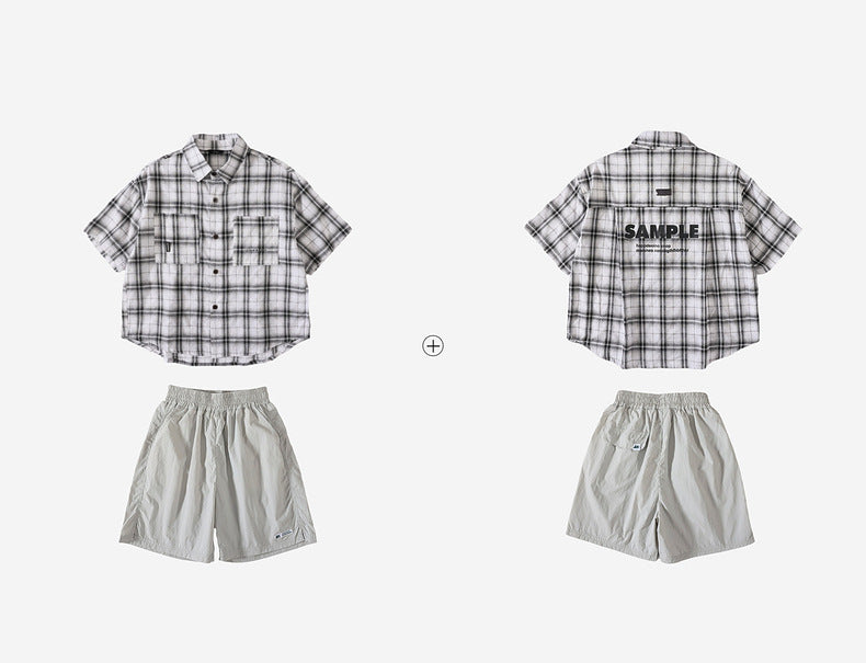 Boys' short-sleeve plaid shirt 100% cotton