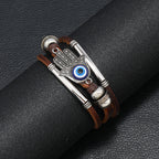 Leather cord stainless steel devil eye bracelet