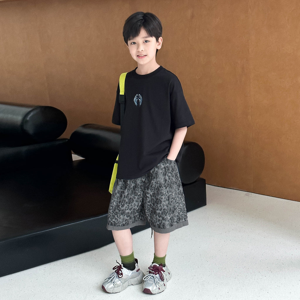 Boys Leopard Print Shorts, Summer Thin 5 Inch Pants for Big Kids