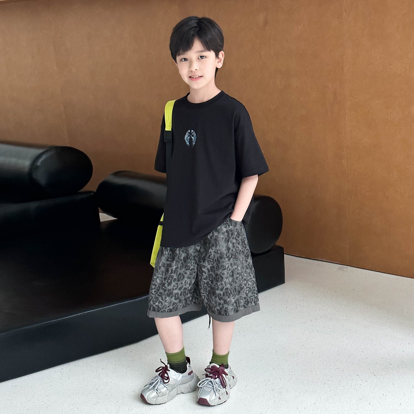 Boys Leopard Print Shorts, Summer Thin 5 Inch Pants for Big Kids