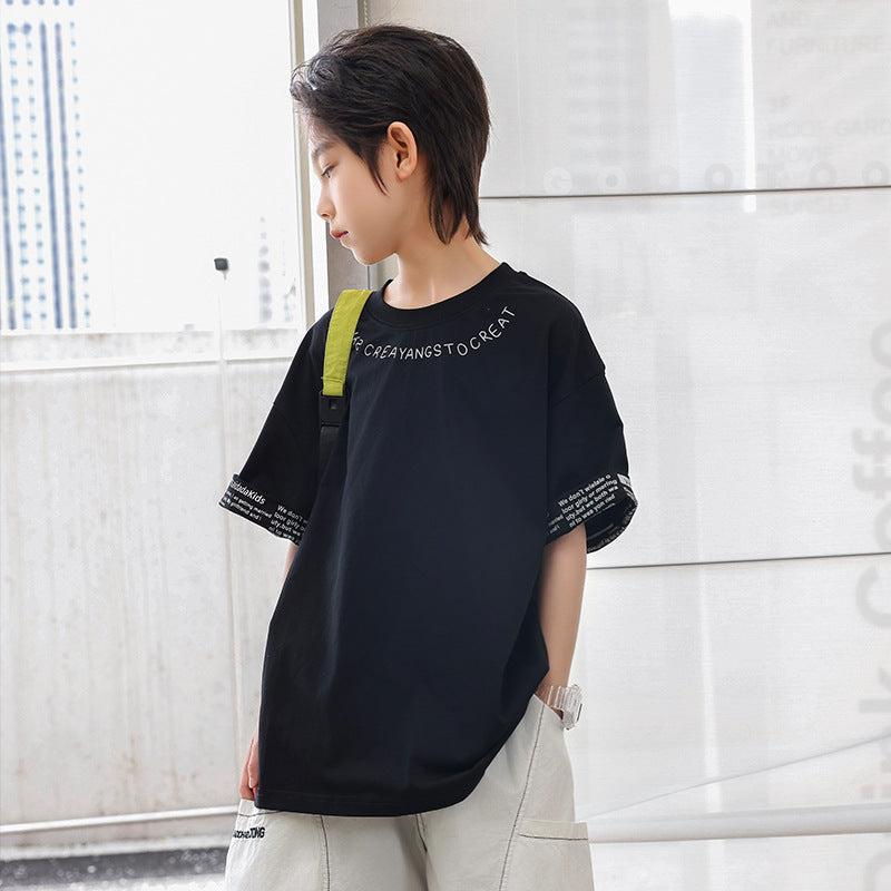 Kids Summer Streetwear Cotton Tee with Letter Print