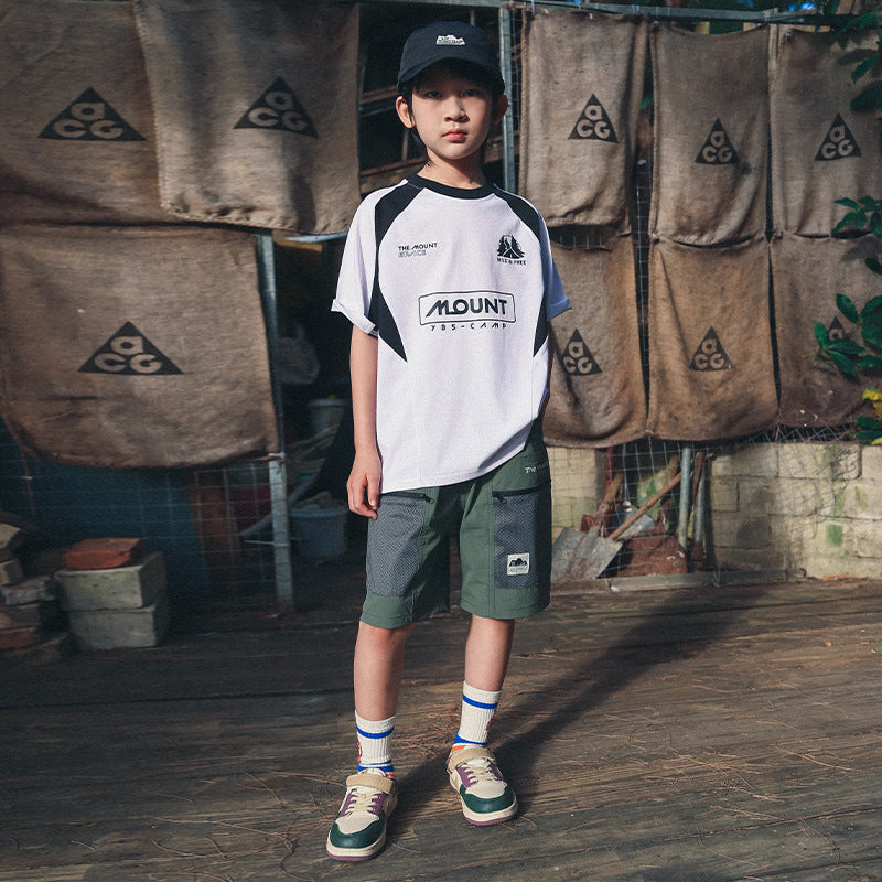 Minimalist Color Block Splicing Shorts, Mountain Style