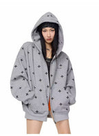 Women Oversized Hoodie, Allover Cross Print Hooded Sweatshirt