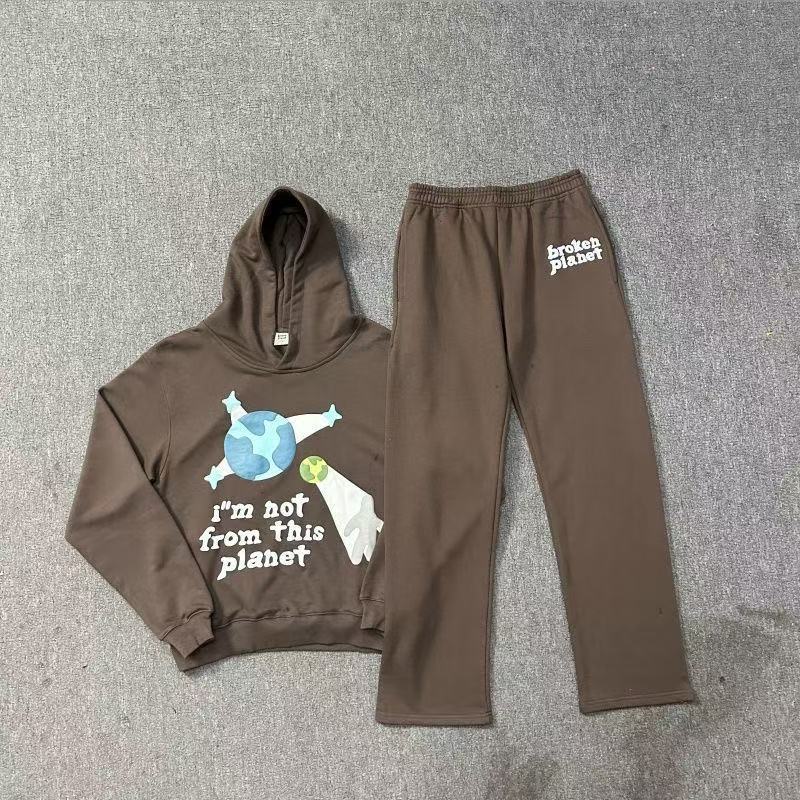 BrokenPlanet Oversized Foam Print Fleece Streetwear Set, Zip Hoodie + Sweatpants