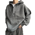 Men's Fall Winter Solid Color Hooded American-Style Loose Fit Knit Hoodie