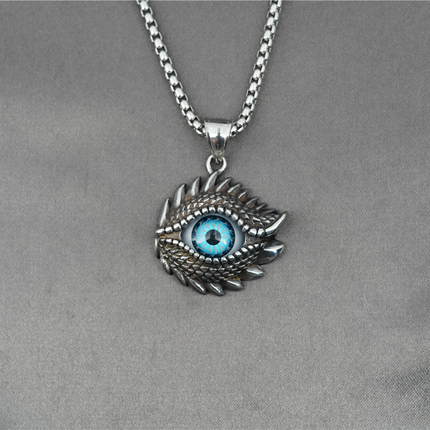 Titanium Steel & Diamond-Inlaid Evil Eye Pendant Hip-Hop Necklace