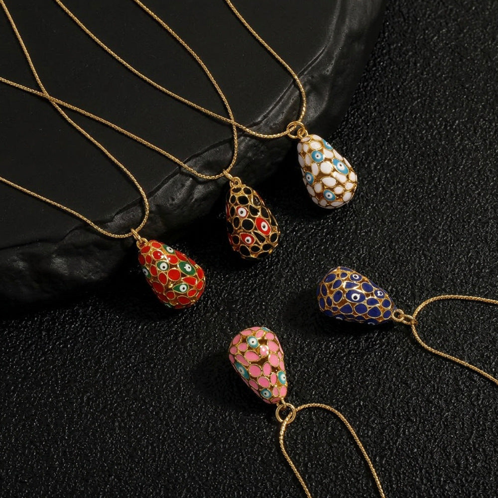 Evil Eye Necklace Copper Drip Dinosaur Egg