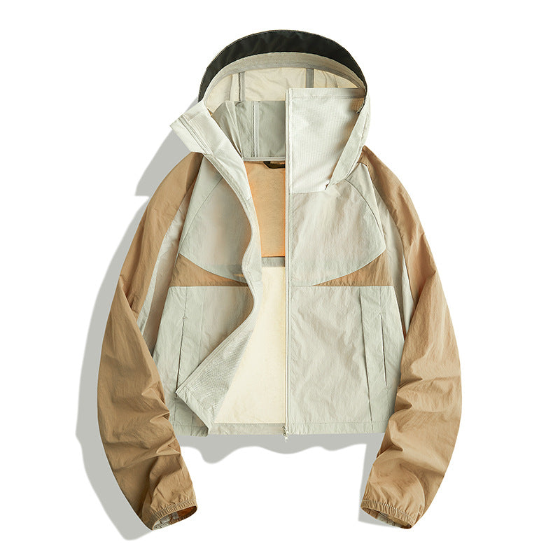 Women's Cropped Sun Protection Hooded Jacket, Summer Breathable Cool‑Feel Outdoor UV‑Proof Coat