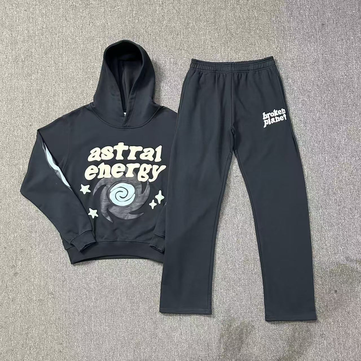 BrokenPlanet Oversized Foam Print Fleece Streetwear Set, Zip Hoodie + Sweatpants