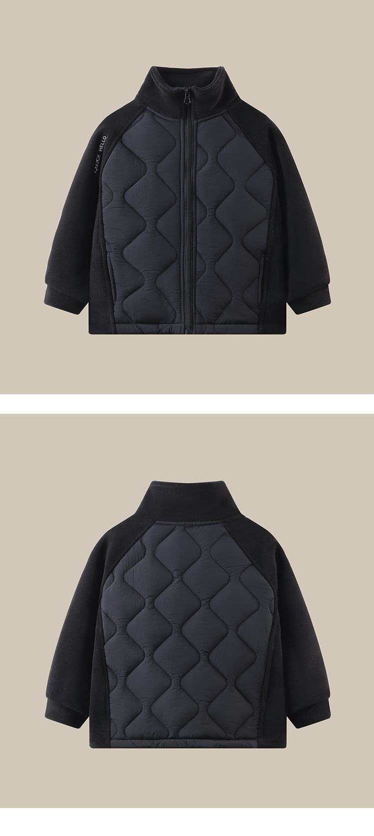 Small and medium-sized children's simple solid-color cotton clothes, boys' thickened wool liner high-necked zipper, green/pink/black warm children's clothing