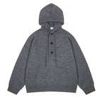 Men's Fall Winter Solid Color Hooded American-Style Loose Fit Knit Hoodie