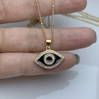 Oil-splashed zircon evil eye pendant necklace