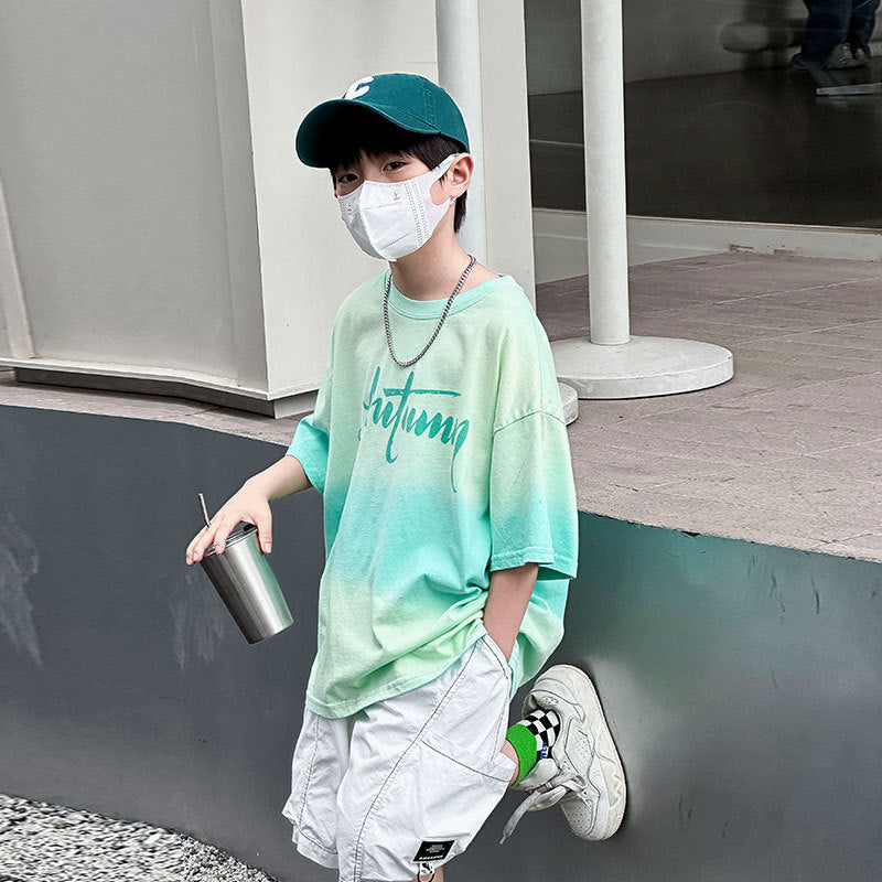 Boys Gradient Tie Dye Short Sleeve 2Pcs Set