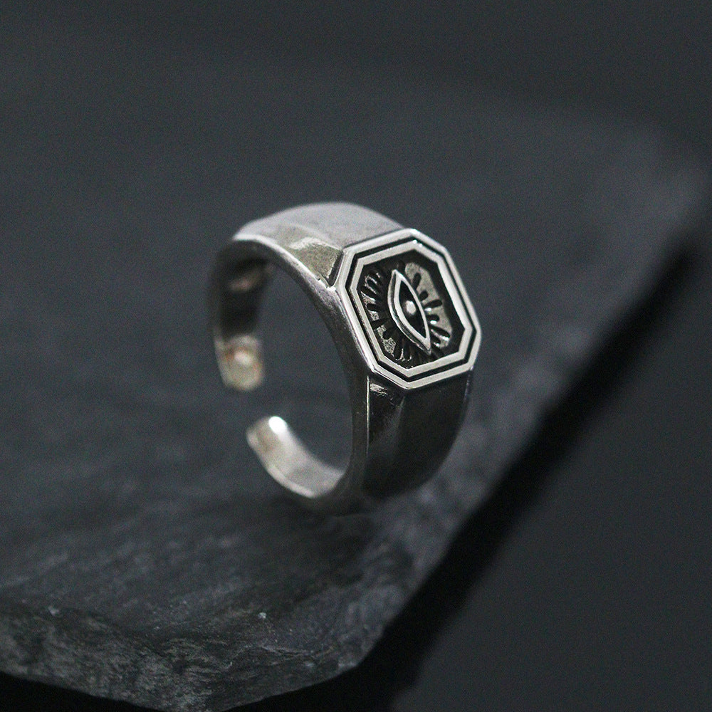 Demon Eye Index Finger Ring - Imitation Thai Silver Brushed