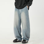 Japanese spring new wide-leg jeans, men's retro scimitar pants with old split design, loose casual pants