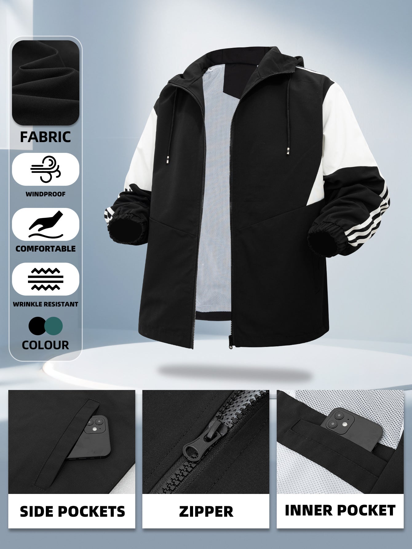 Men's Sports Color Matching Hooded Zip Jacket
