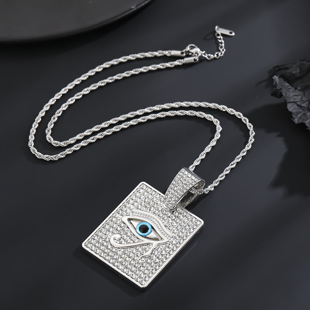 Street hip-hop square brand evil eye pendant necklace